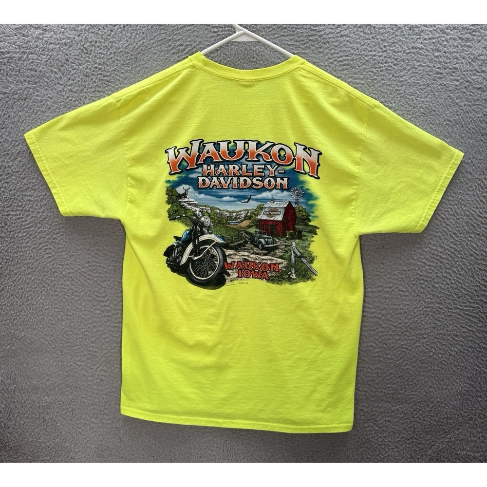 Harley Davidson Shirt Adult Large Yellow Crewneck Biker Motorcycle Nature Grunge